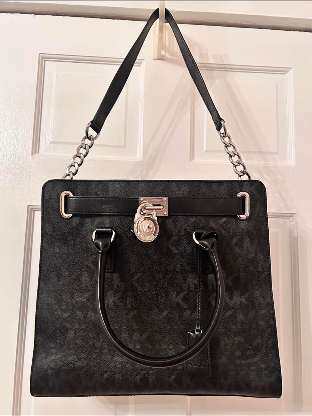 Michael Kors Black Logo Leather Satchel